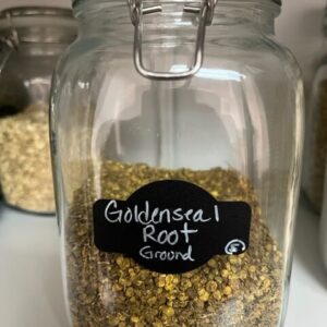 Jar of ground goldenseal root.