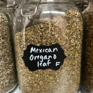 Jar labeled "Mexican Oregano Leaf F".