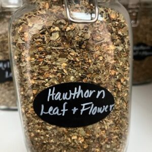 Jar labeled "Hawthorn Leaf + Flower".